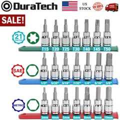 DURATECH Bit Socket 21-PC Set 3/8” Allen Bit Socket Metric&SAE Hex Bit Sockets