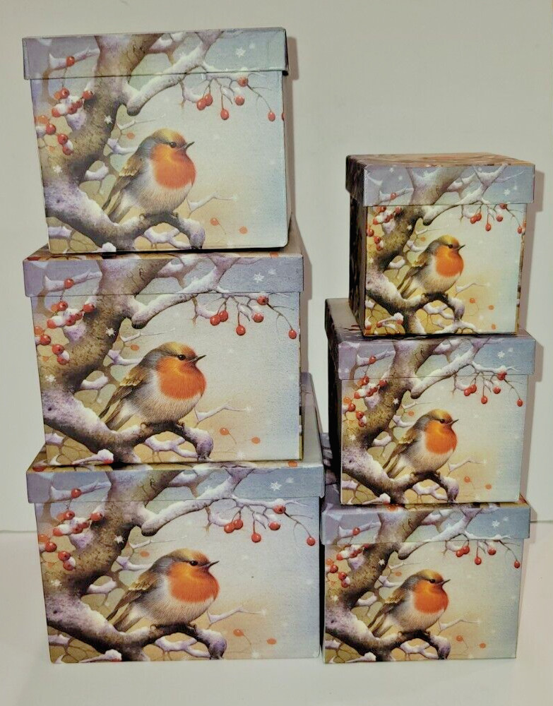 Decorative Feathered Friends Cardboard Nesting Boxes Set of 6 Detached Lids gallery