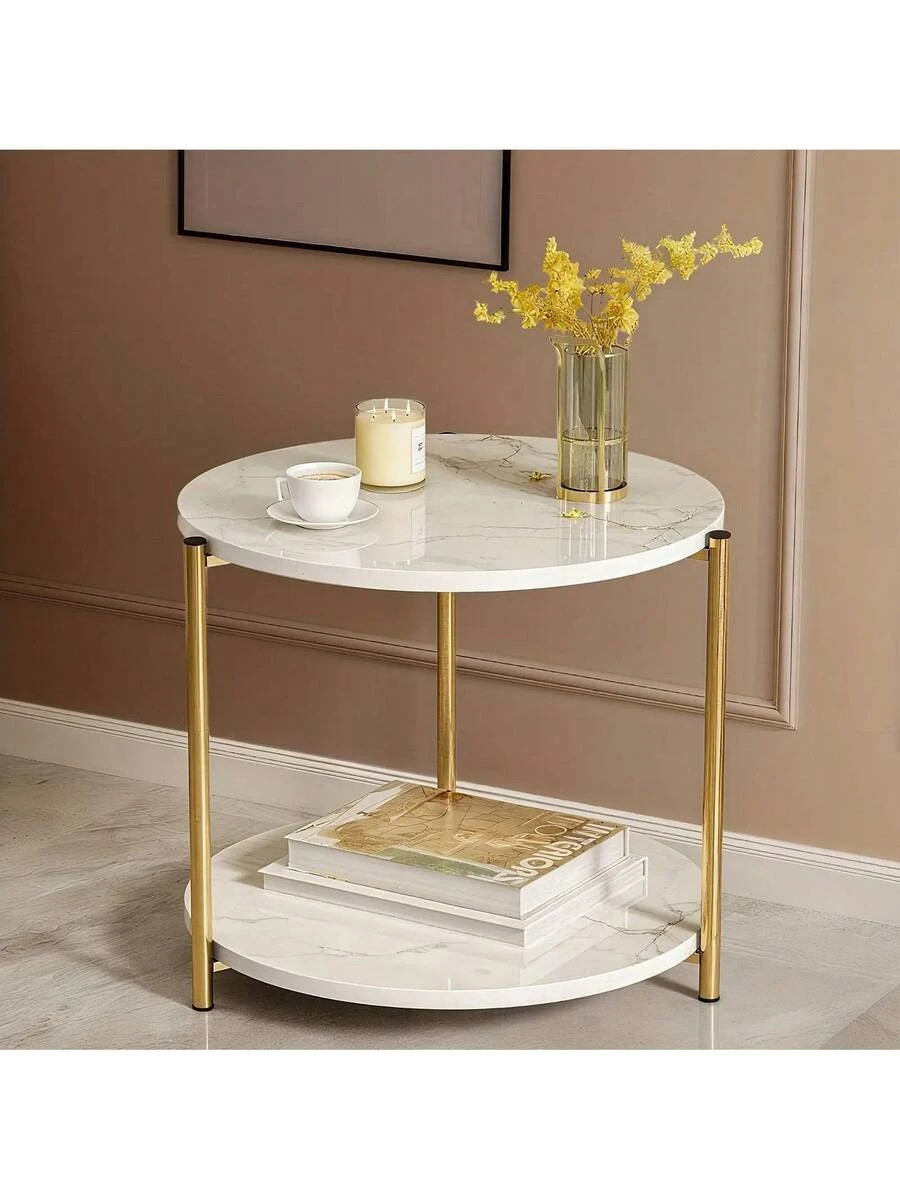 Double-Tier Round Side Table Minimalist Coffee Table Indoor/Outdoor gallery