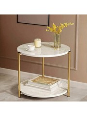 Double-Tier Round Side Table Minimalist Coffee Table Indoor/Outdoor