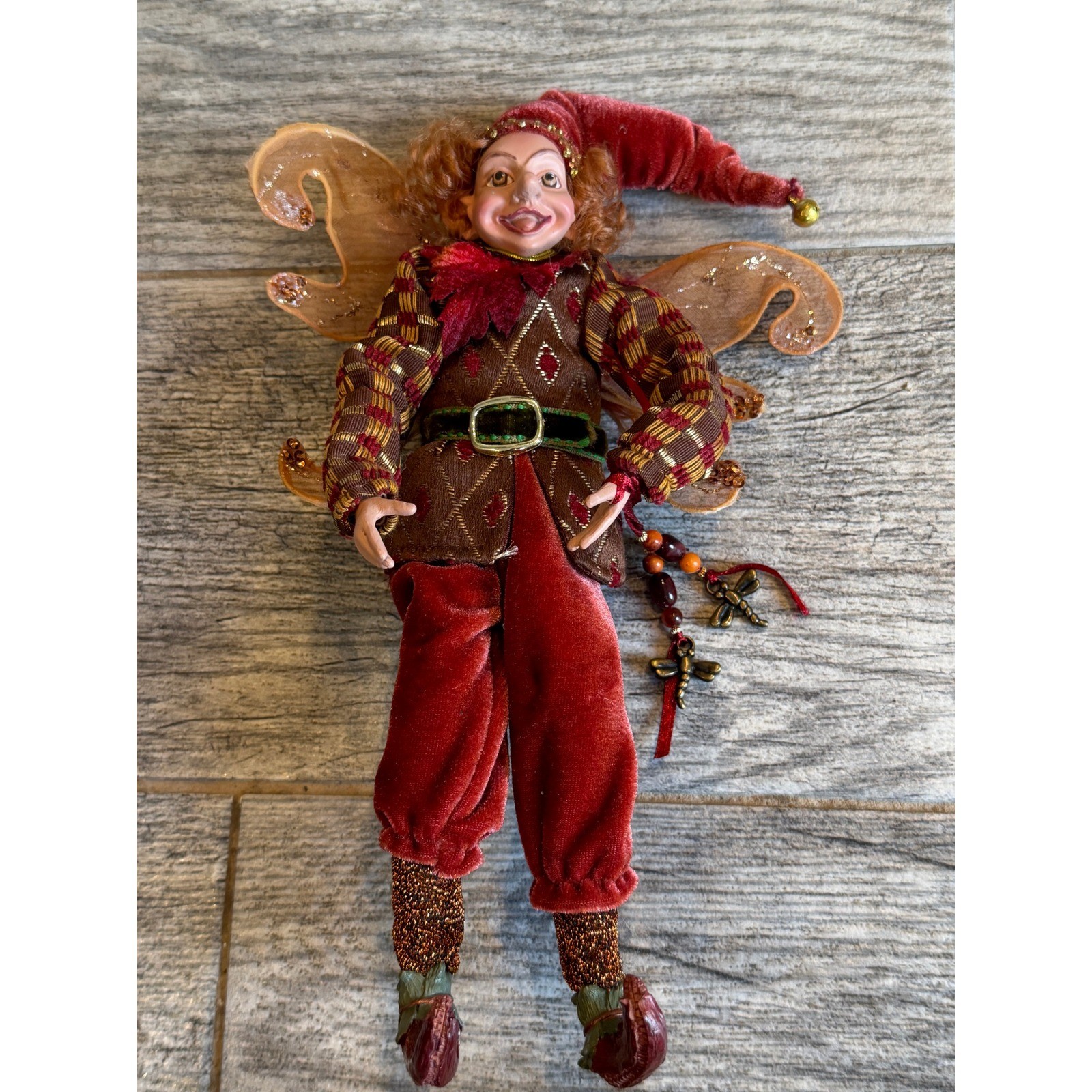 Fairy Elf Ornament Jester Winged Fantasy Doll Shelf Sitter Gnome Doll Victorian gallery