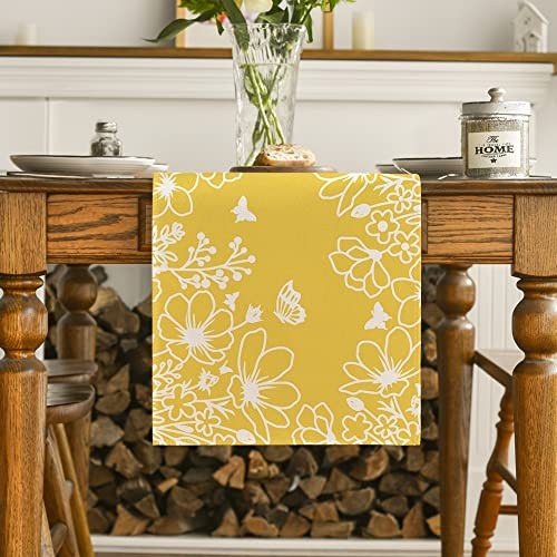 Bloom Flowers Butterfly Spring Table Runner, 13" x 72", Table Runner Yellow gallery