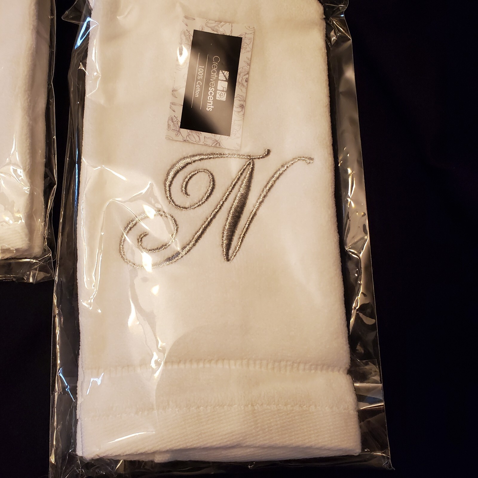 Monogrammed Fingertip Towels, Embroidered Letter N (11 x 18 in, White, Set of 4) gallery