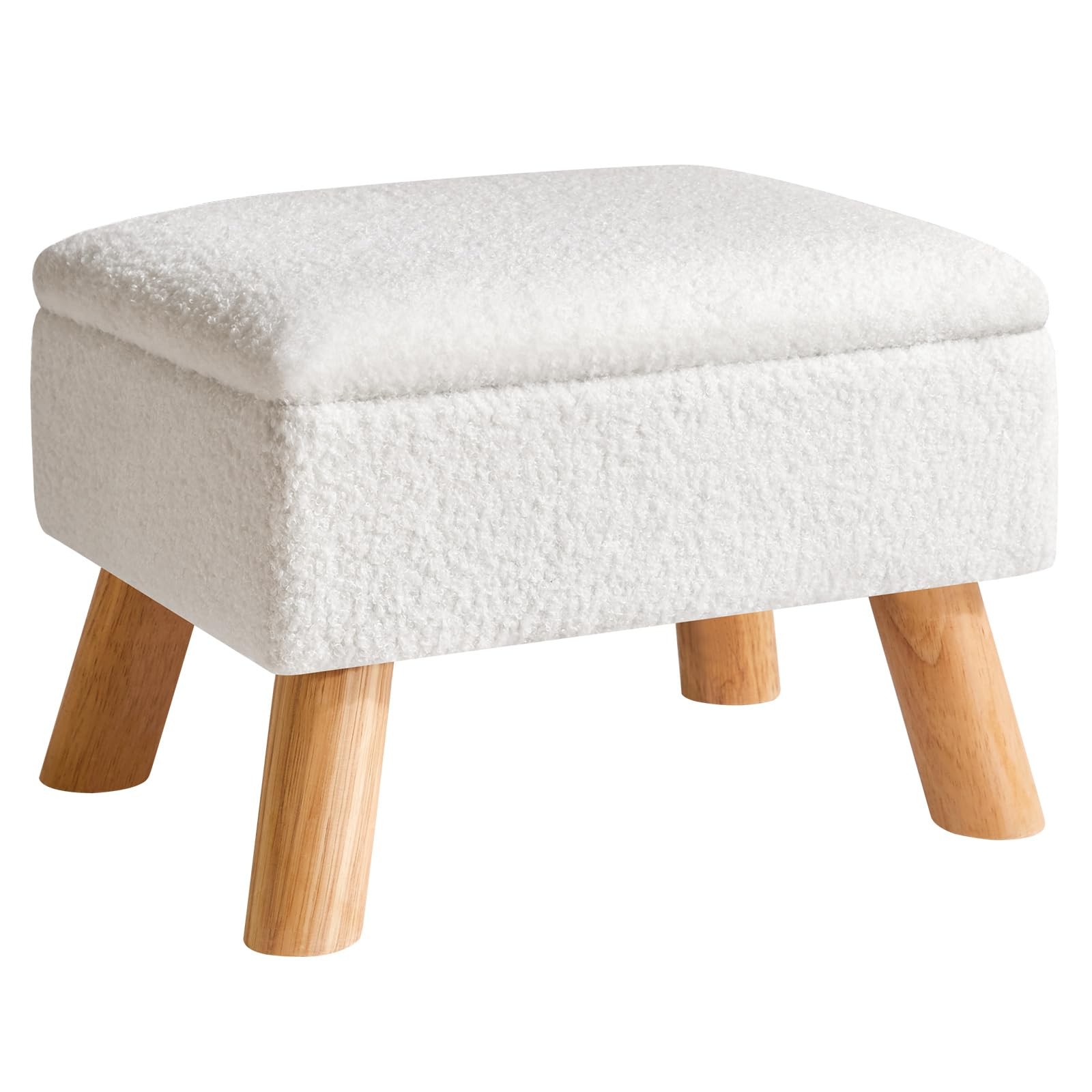 Small Storage Ottoman Foot Stool Padded Seat Teddy Velvet White UHBD042W gallery