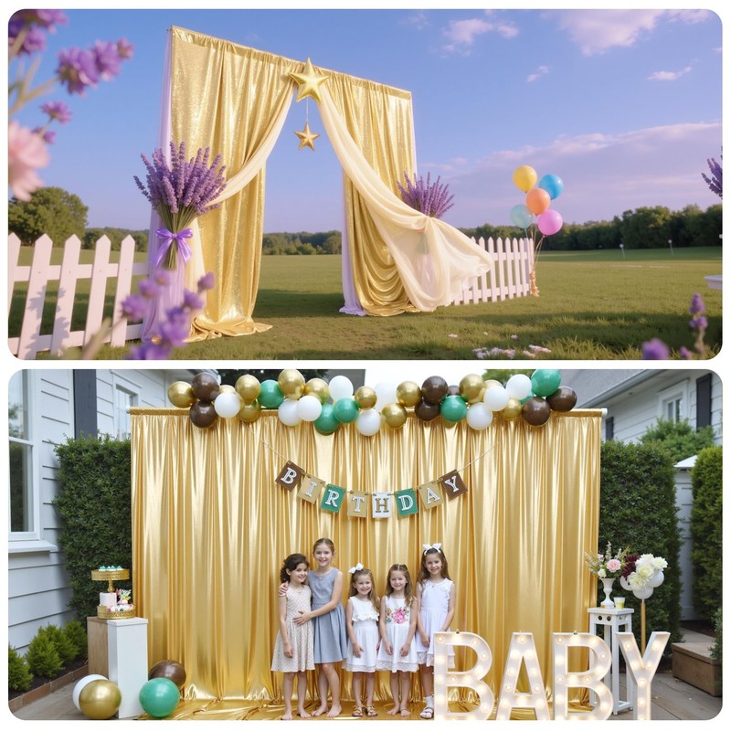10x10FT Gold Sequin Backdrop Curtain - 2 Panels 5ft(W) x 10ft(H) Wrinkle Free... gallery