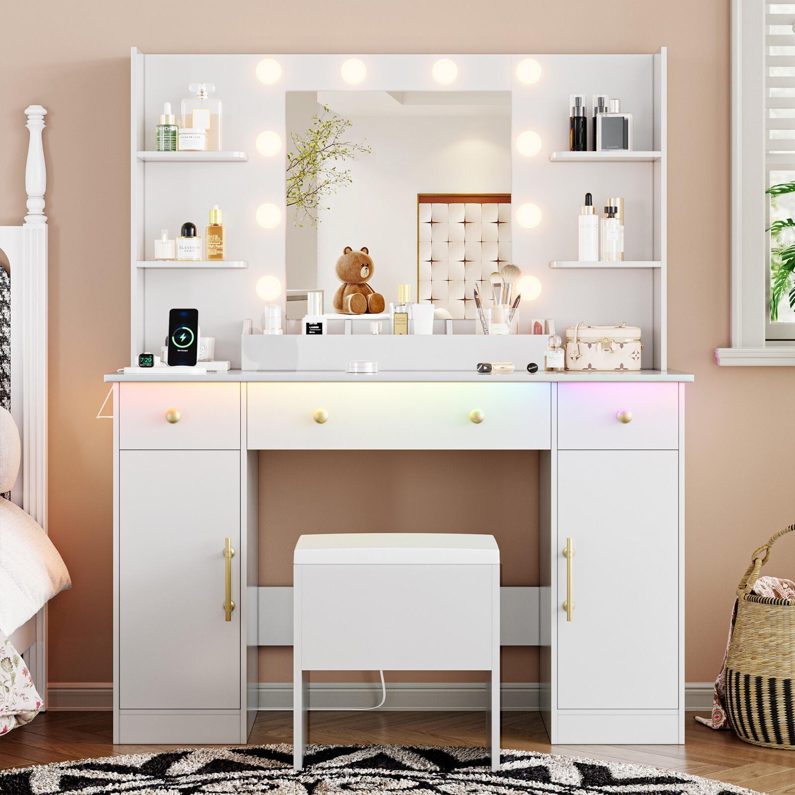 Vanity Desk with Mirror and LED Lights,Makeup Table,Dressing Table for Bedroom gallery