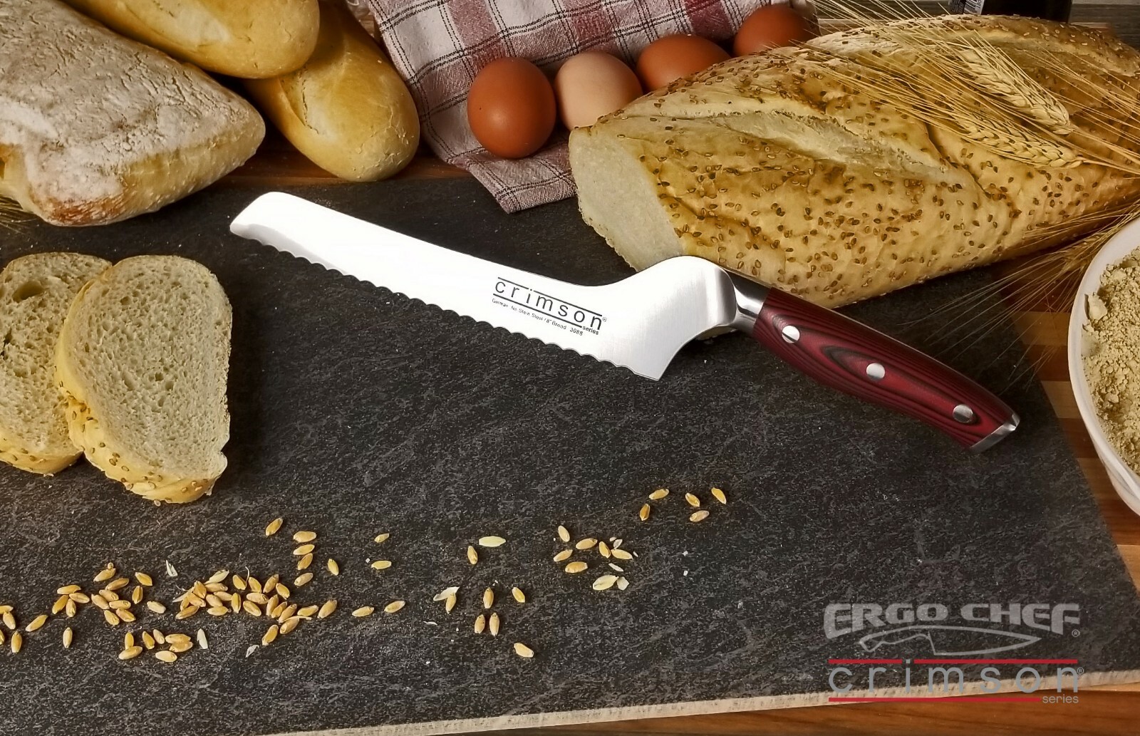 Ergo Chef CRIMSON Series 8" Off Set Serrated Bread knife G10 Handle gallery