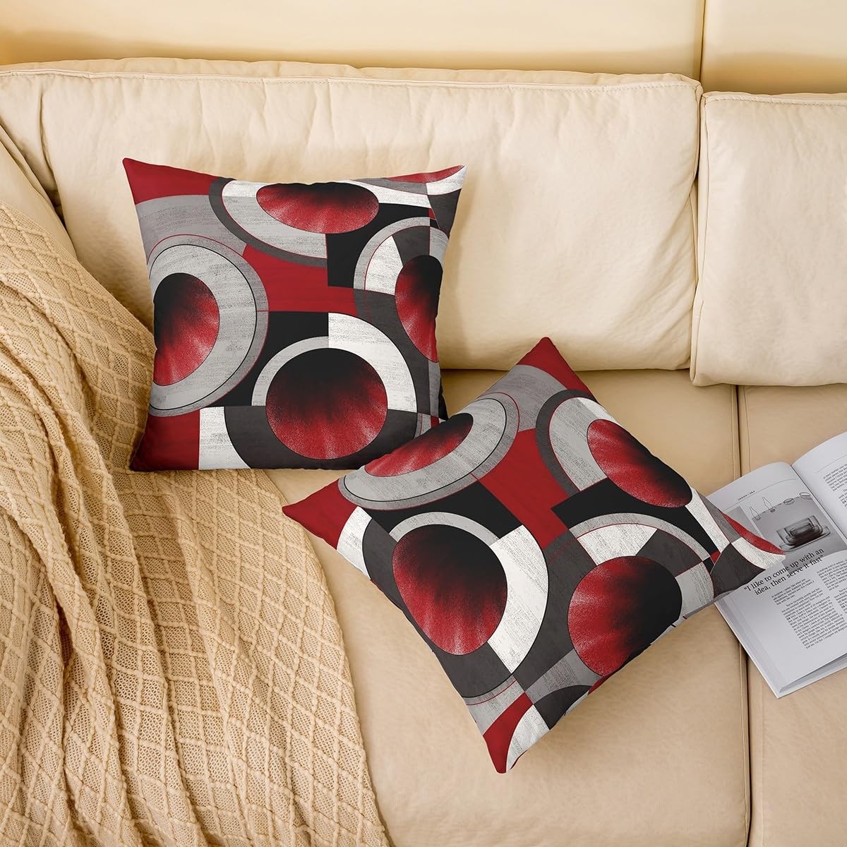 Abstract Geometric Circles Pillow Covers 20x20 Inch Set of 2 Gradient Red Gra... gallery