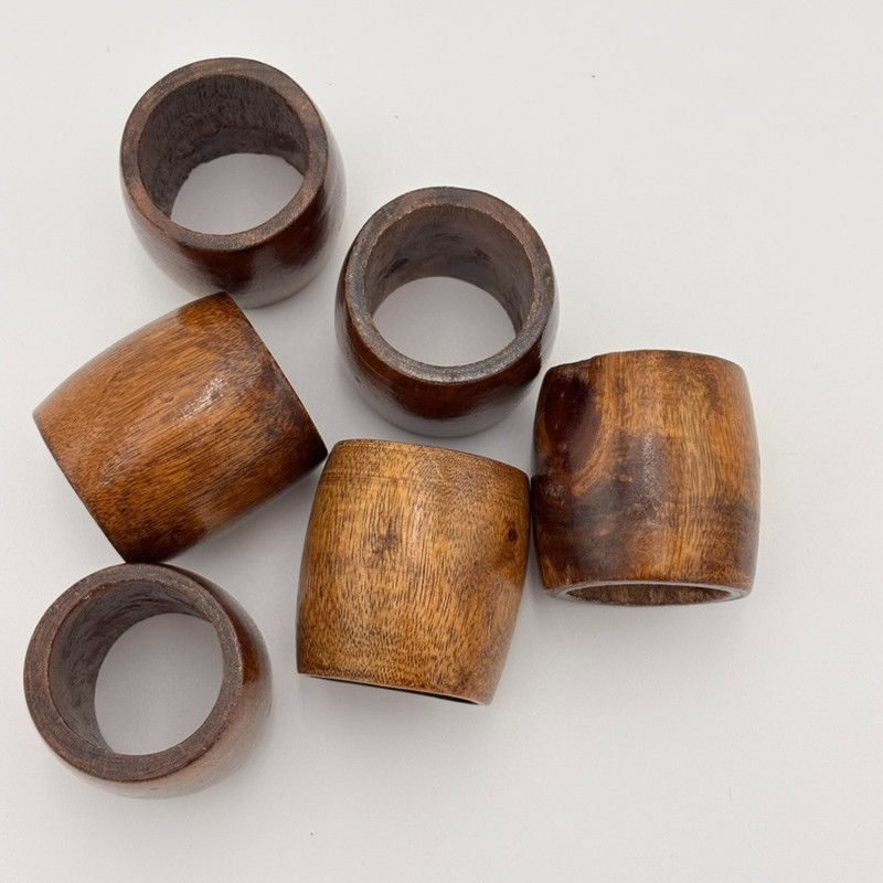 Rustic Wood Napkin Rings - Medium Brown Stain - MCM Style - Set Of 6 gallery