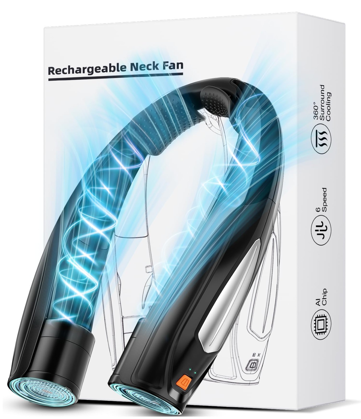 Adjustable 6-Speed Portable Neck Fan - Rechargeable, Ultra Quiet, Wearable for H gallery
