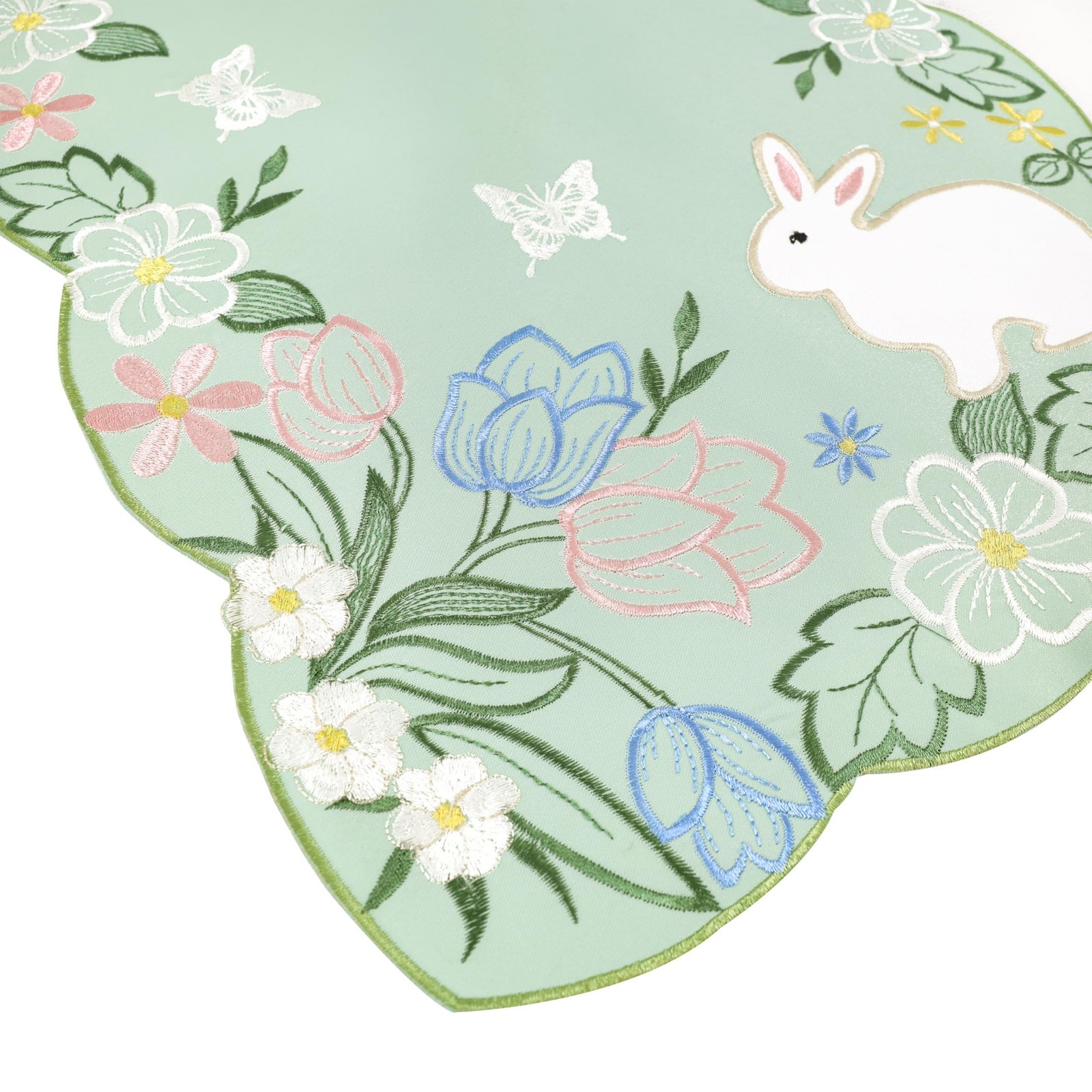 Embroidered Rabbit Floral Table Runner for Easter Home Party Decor, 13x48 gallery