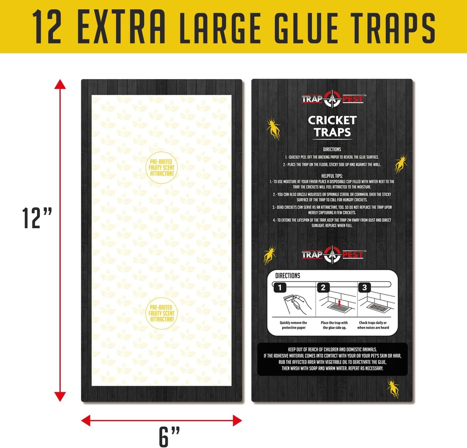 Cricket Traps Indoor (12 Traps) Extra Large Bug Sticky Traps - Non-Toxic Extra S gallery