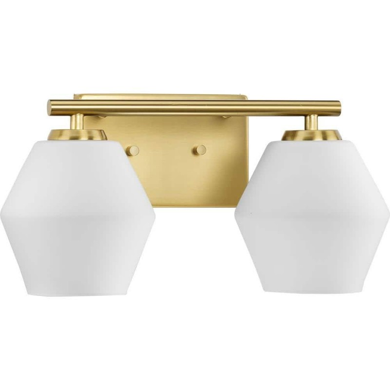 Progress Lighting 15 in. 2-Light Brushed Gold Vanity Light Etched Opal Glass gallery