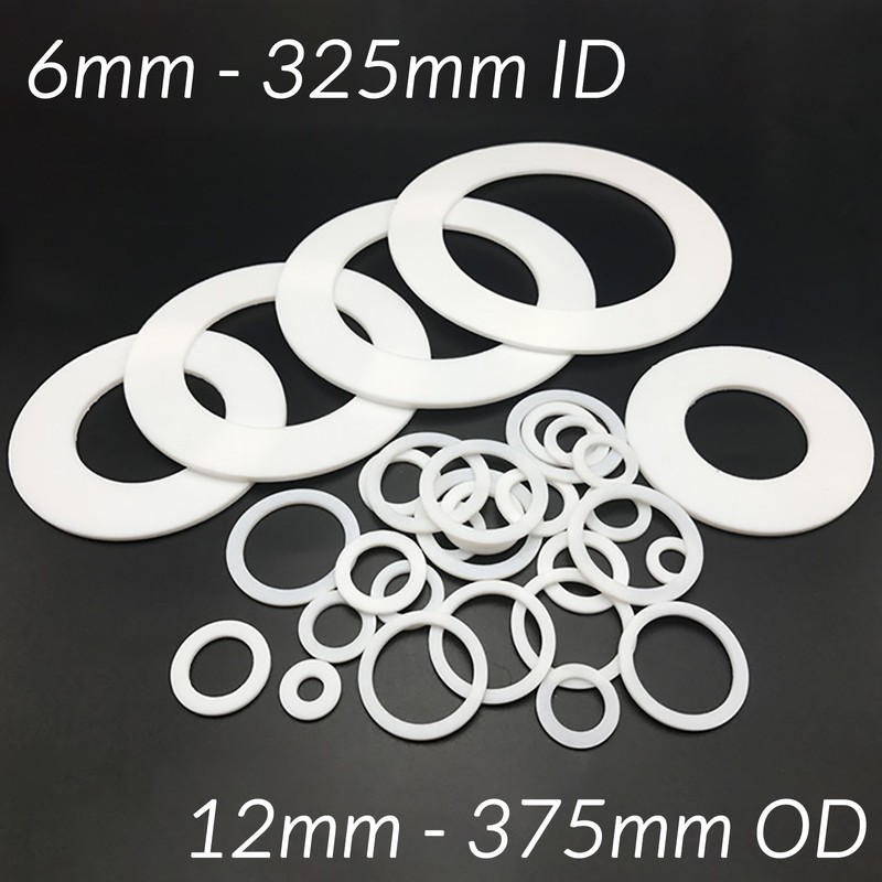 3MM THICK WHITE PTFE HIGH TEMP FLAT RING WASHER SEAL GASKETS 6mm - 219mm ID gallery