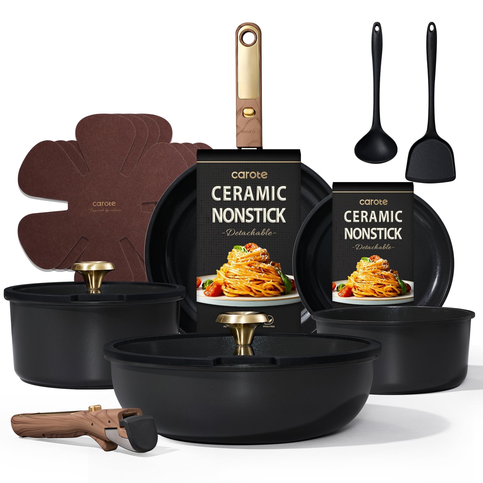 Green&Gold Nonstick Cookware Set,15Pcs Pots and Pans Set Non Stick Detachable/Re gallery
