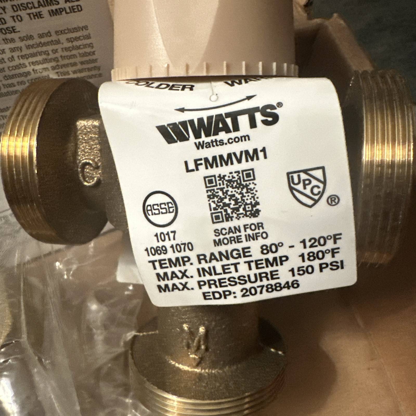 Watts 1 LFMMVM1-CPVC Thermostatic Mixing Valve Lead Free New In Box Fast Shippin gallery