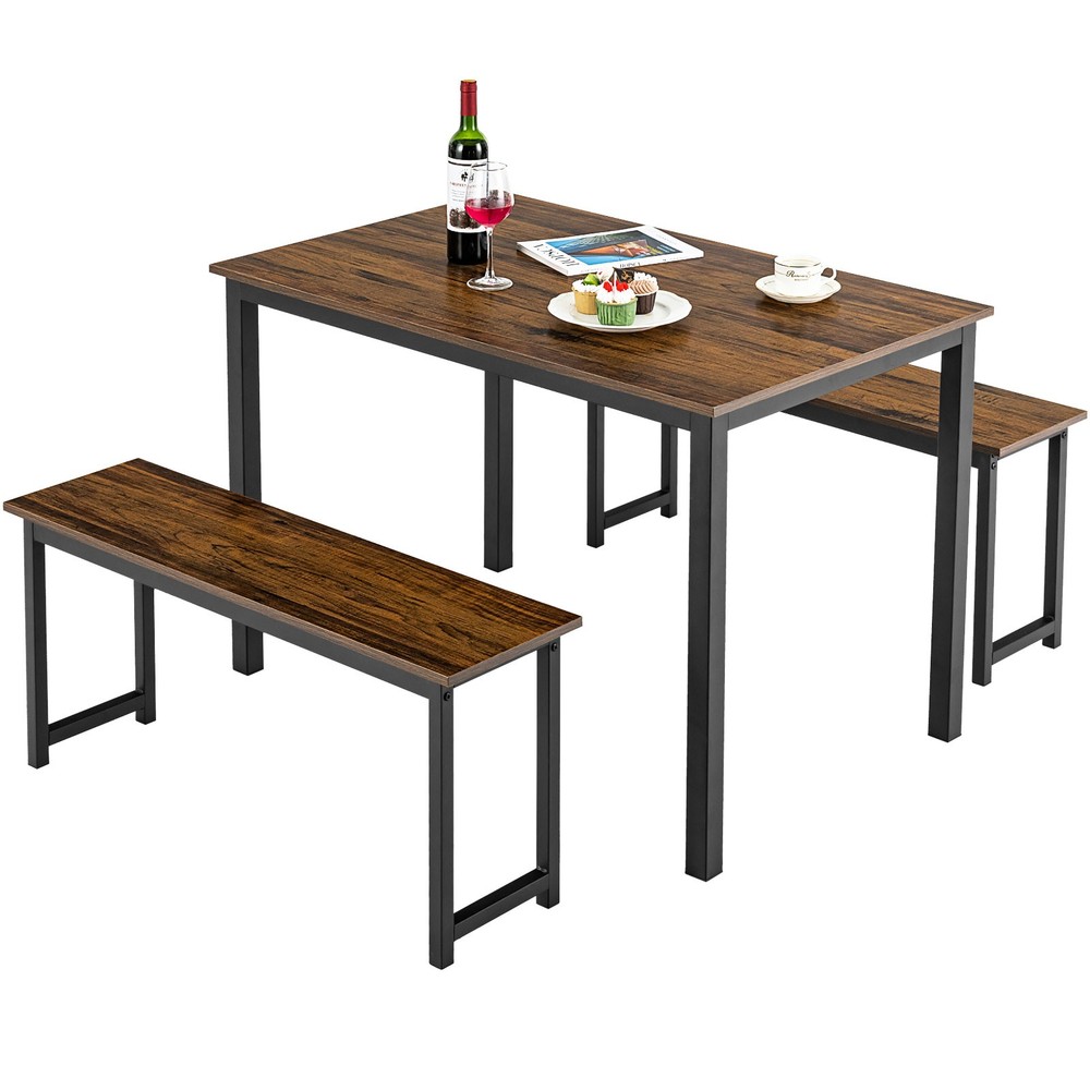 Topbuy 3pcs Dining Table Set for 4 Modern Industrial Counter Height Kitchen