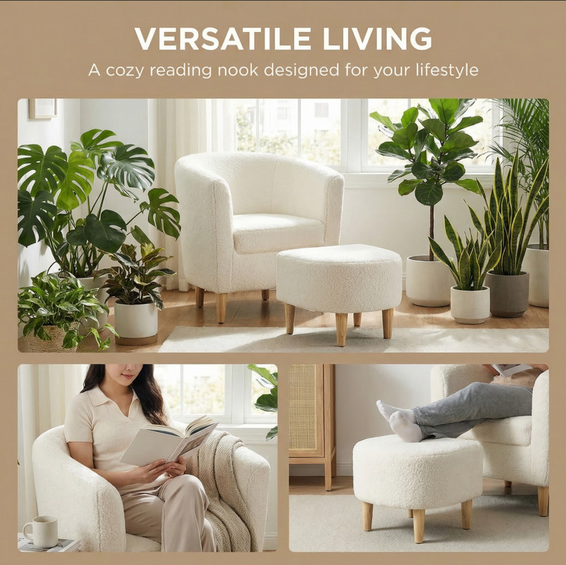 Lambswool Accent Chair Modern Single Sofa Armchair w/Ottoman Living Room Lounge gallery