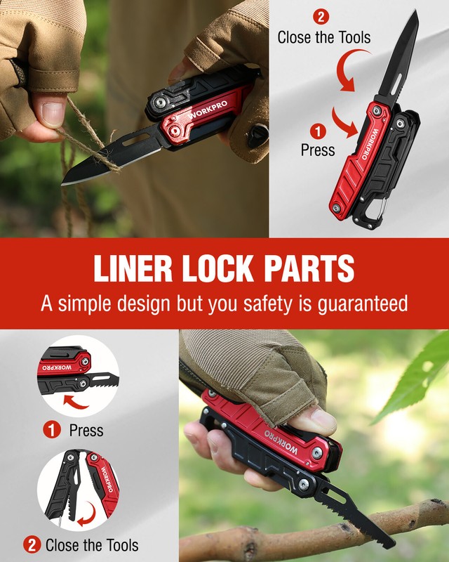 WORKPRO Multitool-11 in 1 with Pocket Clip and Sheath-EDC with Safety Lock gallery