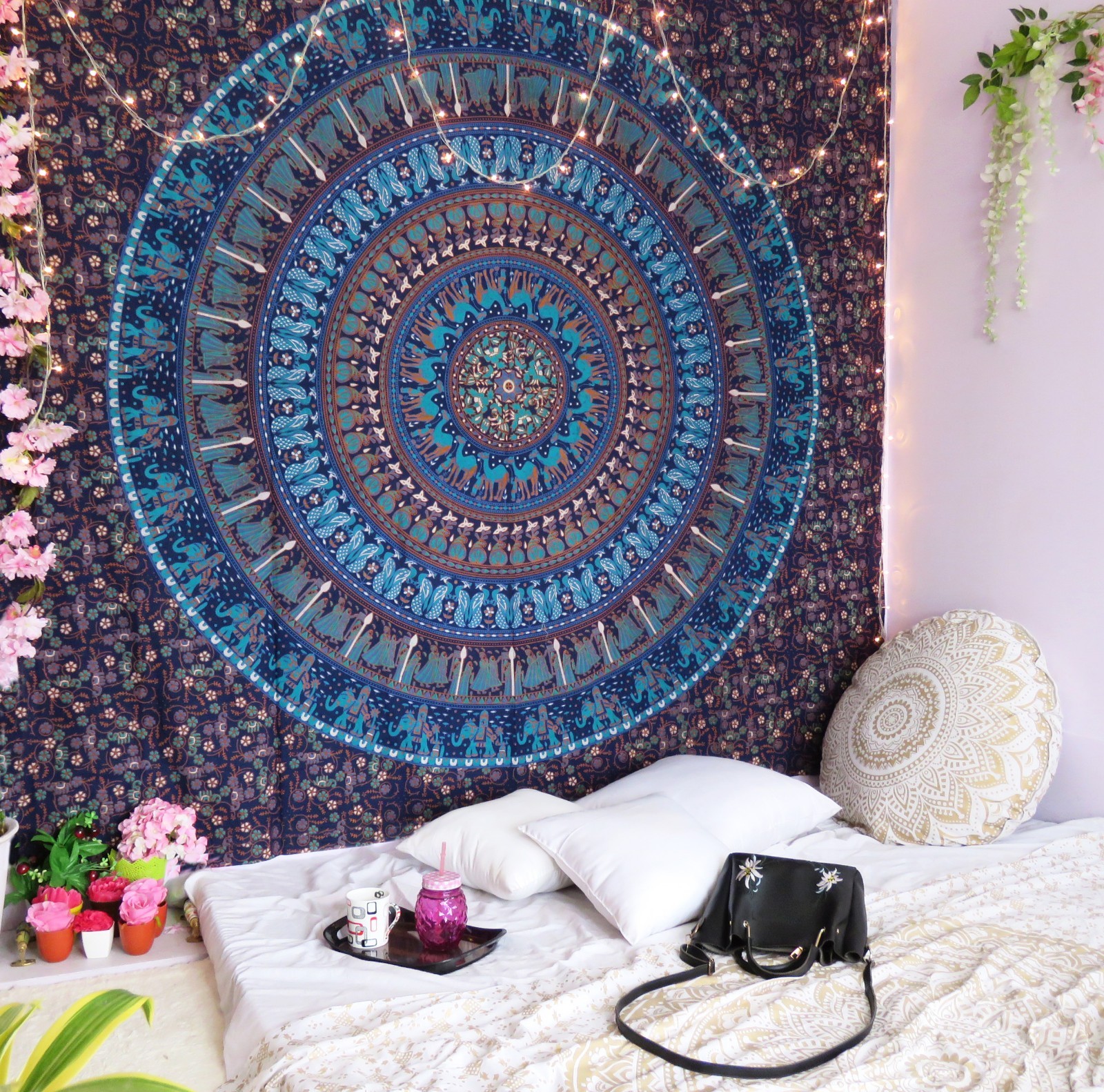 Elephant Camel Queen Wall Tapestry Blue Mandala Indian Hippie Hanging Decor Boho gallery