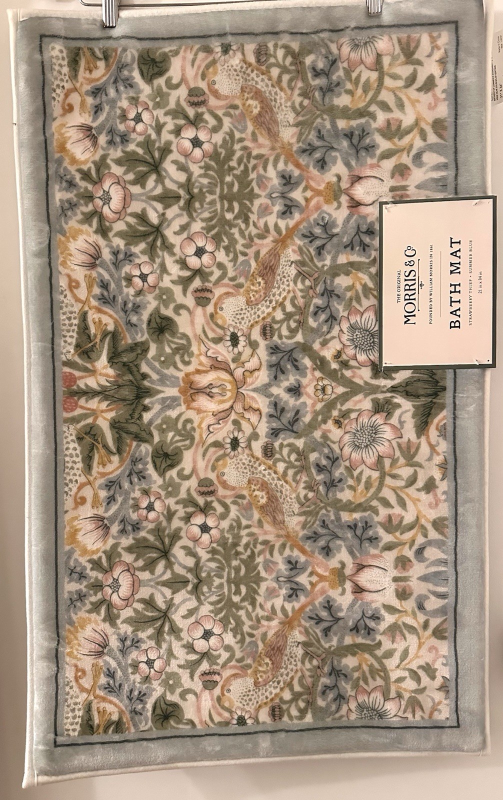 Morris & Co Bath Mat STRAWBERRY THIEF Summer Blue non-slip Memory Foam NWT gallery