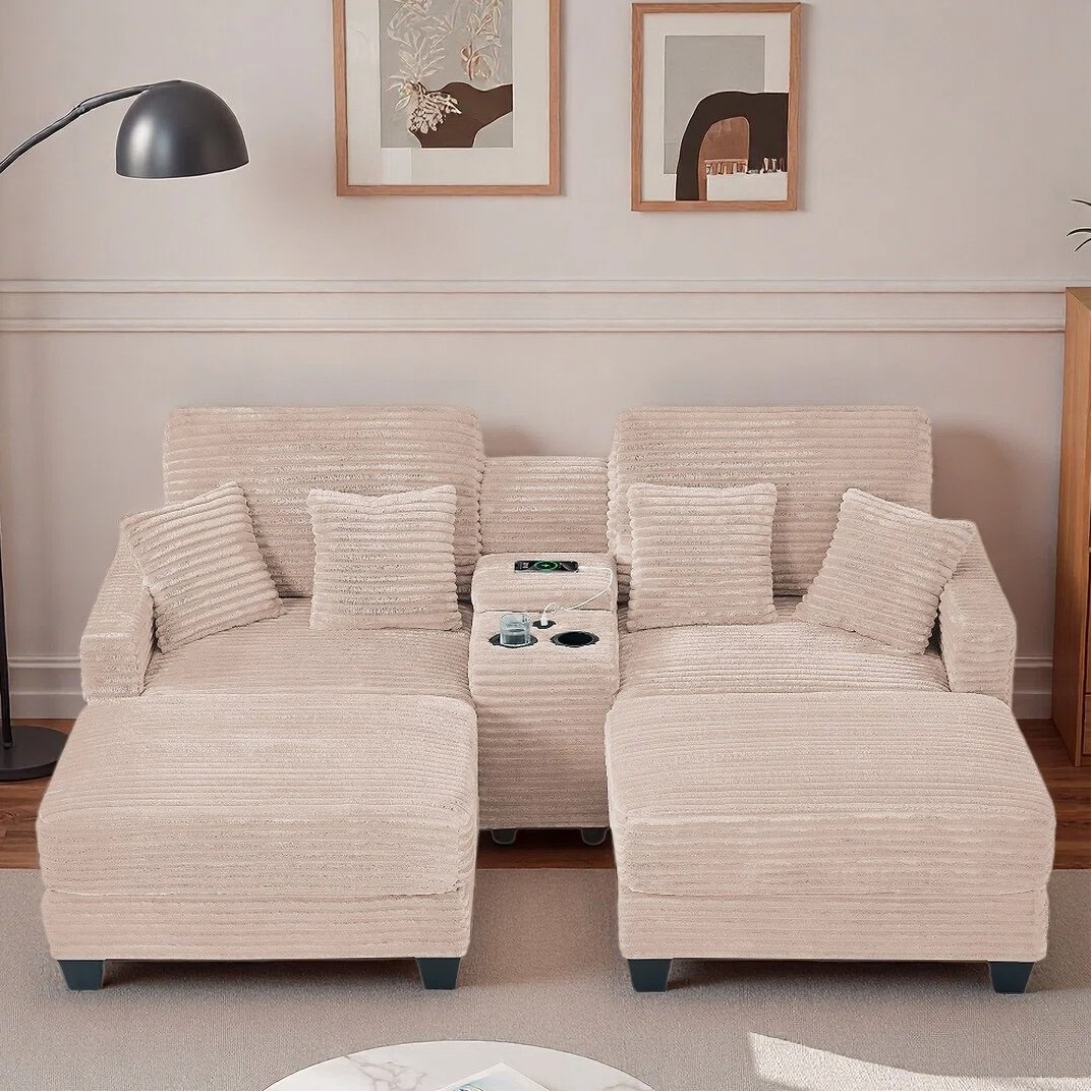 82.6" Oversized Chaise Lounge Chair Sofa with Storage &USB, Cup Holder & Ottoman gallery