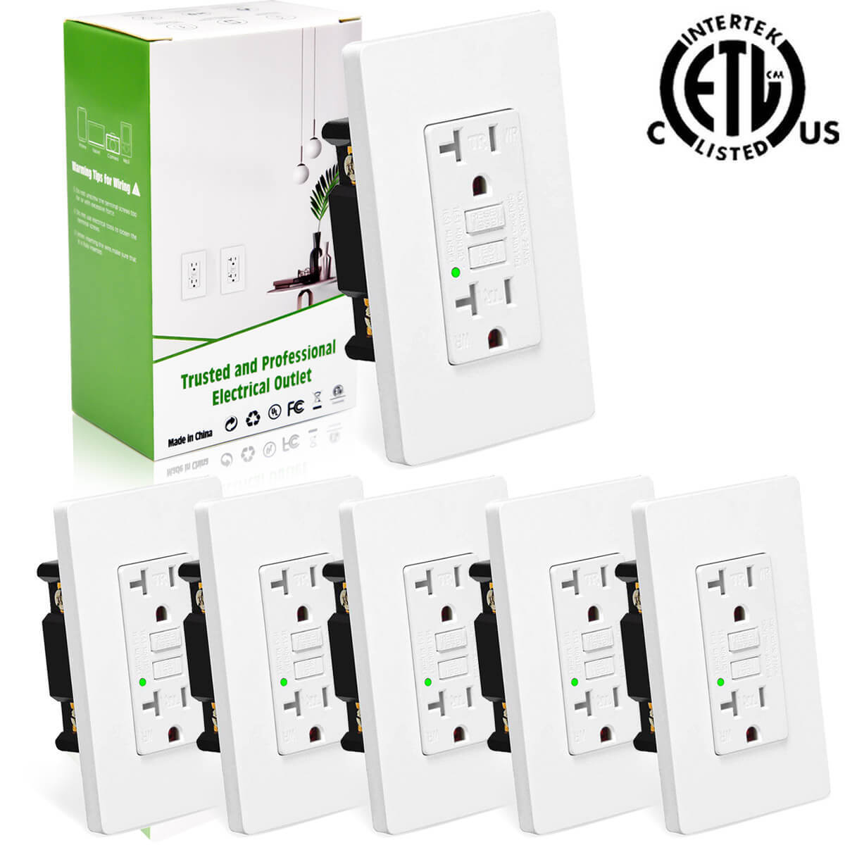 20A GFCI Outlet Tamper Weatherproof Self-Test ETL FCC Listed LED Status 6 Packs gallery