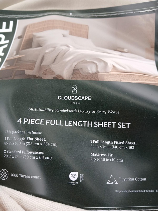 Cloudscape Sheet Set Double 4 Piece Beige Egyptian Cotton 1000TC Bedding Adults gallery