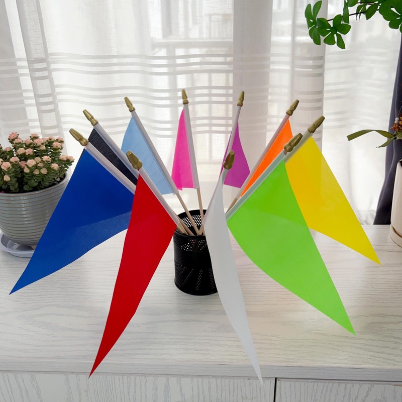 20 Pack Solid Color Blank Pennant Flags Set on Wood Stick Small Mini Plain White gallery