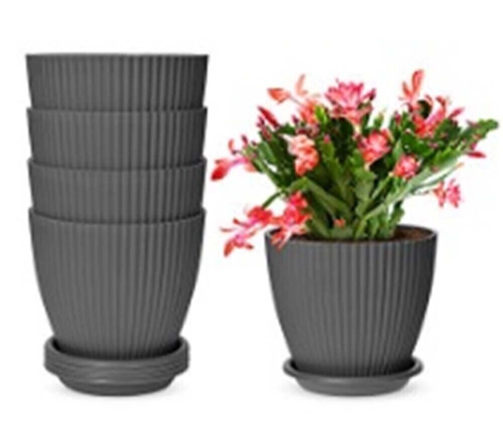 5Pack 6"-7.5'' Plastic Flower Pots Modern Indoor Outdoor Plant Containers Garden gallery