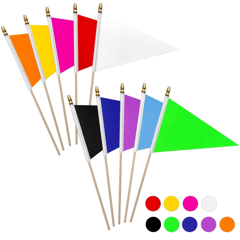 20 Pack Solid Color Blank Pennant Flags Set on Wood Stick Small Mini Plain White