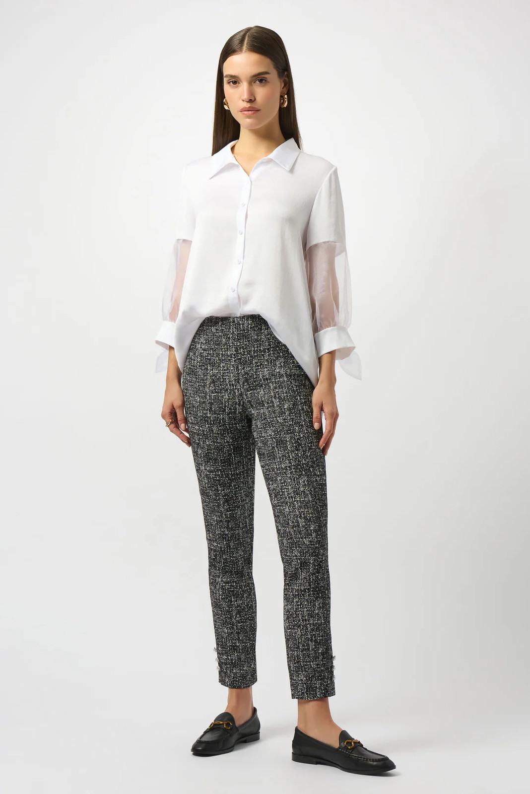 Joseph Ribkoff Black/Off-White Abstract Pattern Pull On Straight Leg Pants 25309 gallery