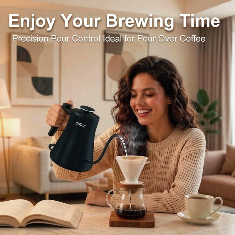 Sleek 1000W Gooseneck Electric Kettle - 0.8L Leak-Proof Design for Tea & Coffee gallery