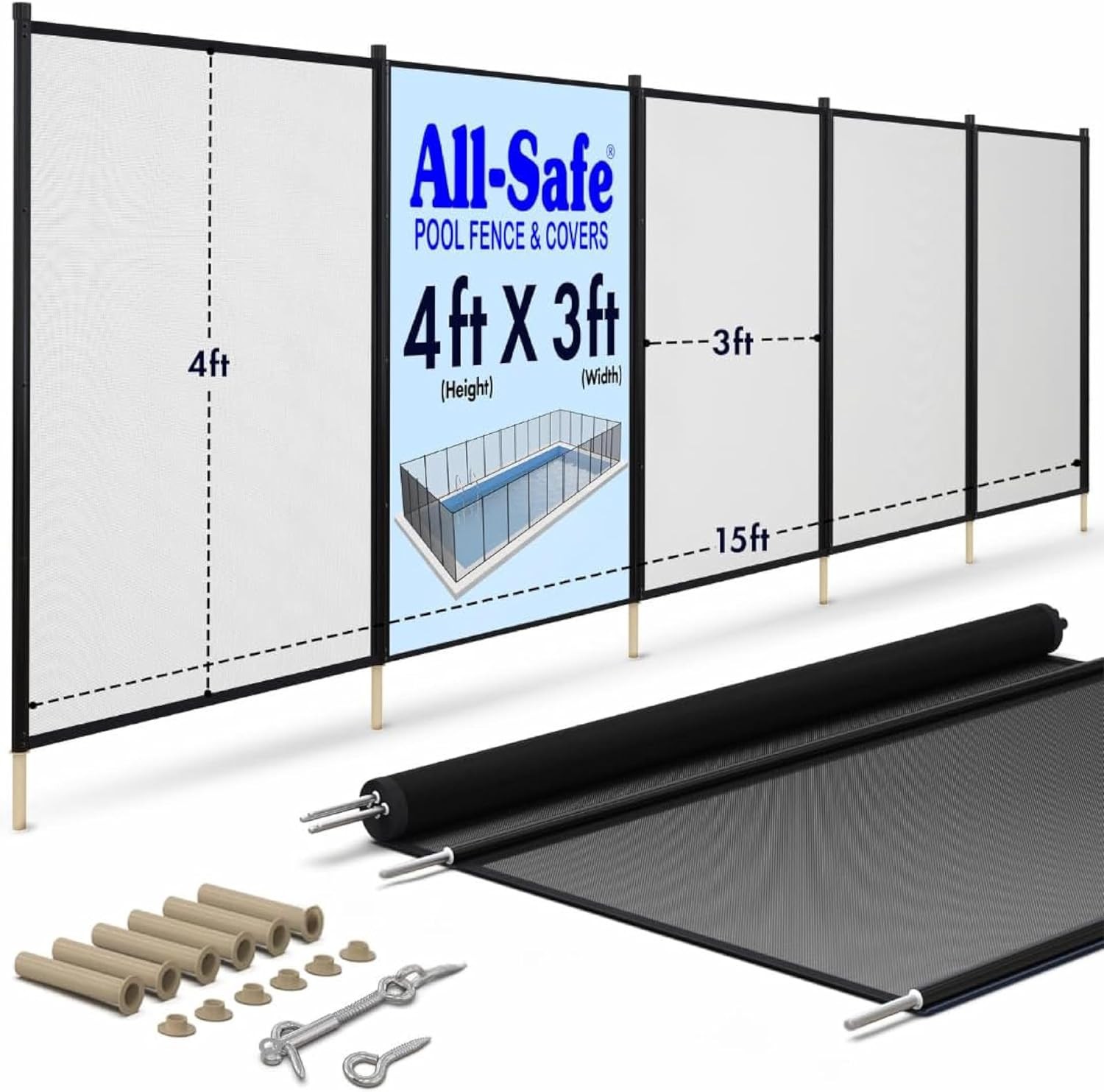 15ft Black Removable Mesh Pool Fence Safety Kit gallery
