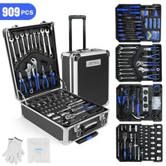 Tool Set Mechanics Tool Kit 909 PCS Wrenches Socket with Trolley Case Box Silver