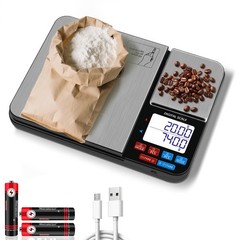 Dual Platform Digital Kitchen Scale, USB Rechargeable, 11lbs/5kg with 0.1g Pr…