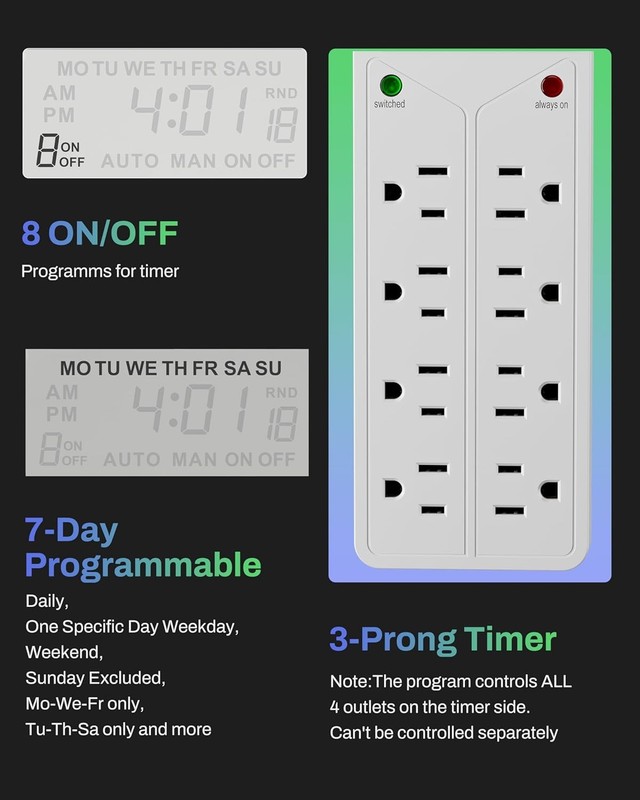 BN-LINK 8 Outlet Surge Protector with 7-Day Digital Timer Overload Protection gallery
