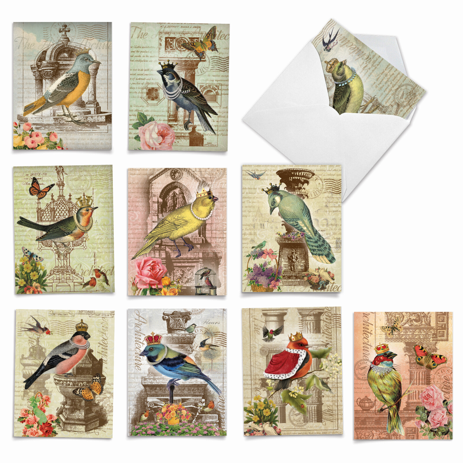 10 Assorted All Occasion Blank Note Cards with Envelopes - ROYAL BIRDS M2343OCB gallery