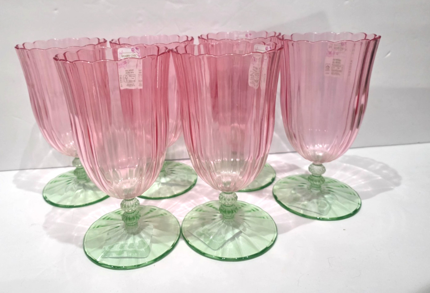 Spring Summer Shabby Chic Pink Green Acrylic Glasses Set of 6 gallery