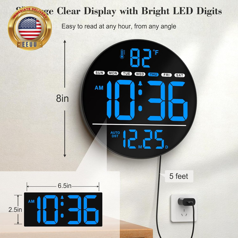 Large Digital Wall Clock with LED Display, Electric Wall Clock with Temperature, gallery