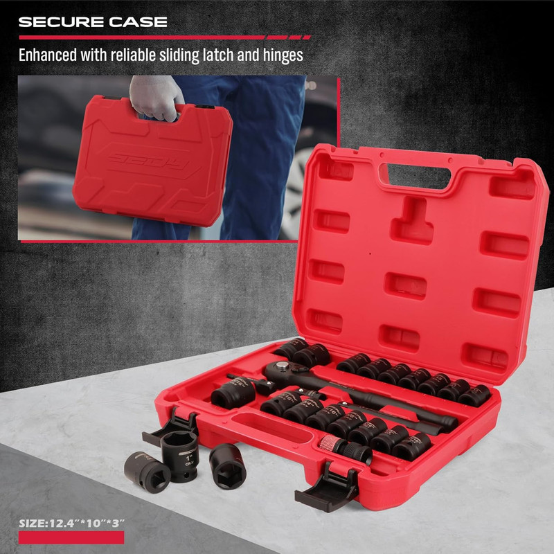 1/2" Drive Socket Set: 25-Piece SAE & Metric Impact Socket Ratchet Tool Set So gallery