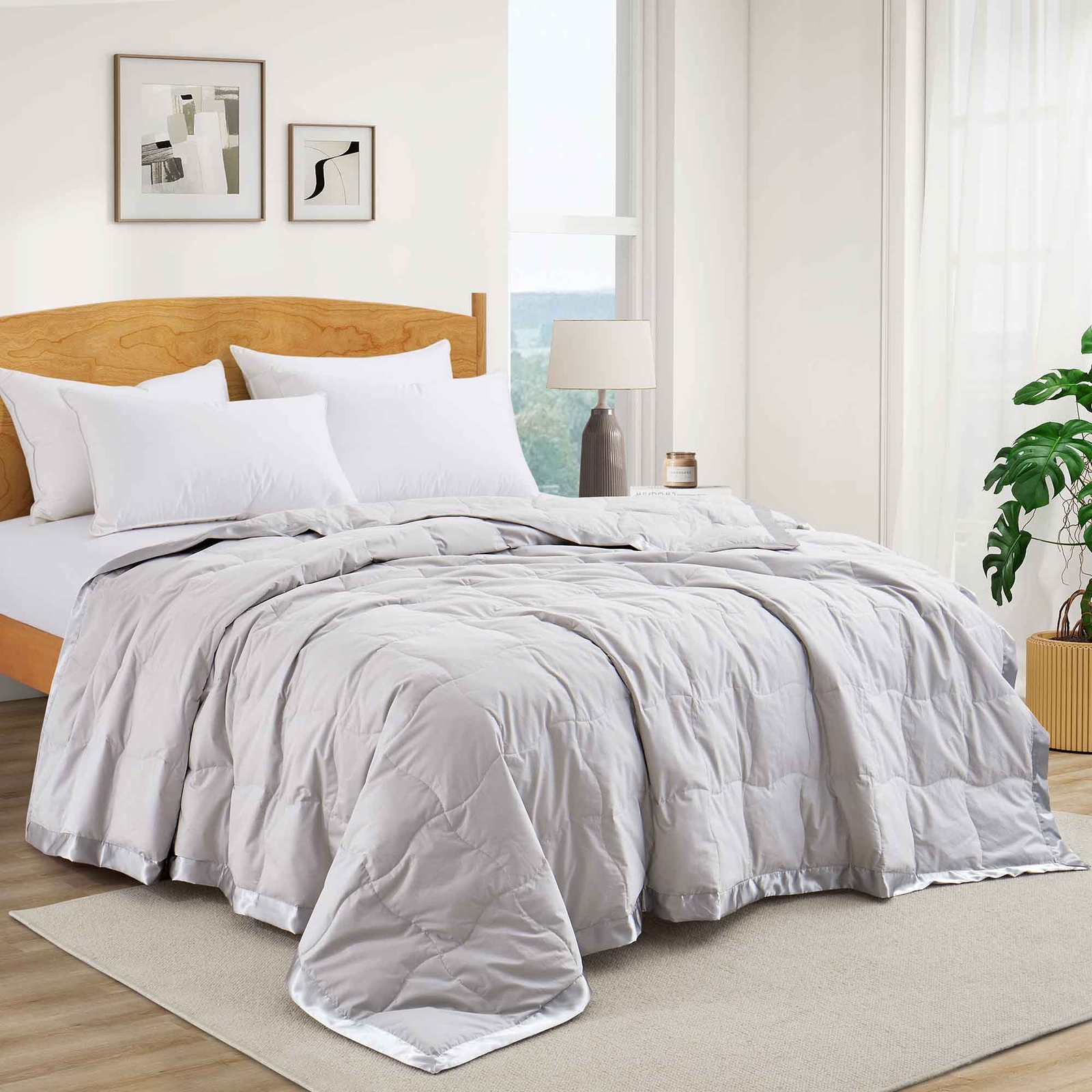 Oversized Down Blanket, King or Queen Bed Blanket with Satin Trim Cotton Shell gallery