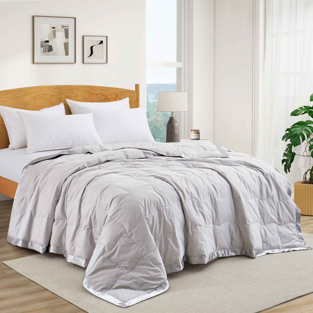 Oversized Down Blanket, King or Queen Bed Blanket with Satin Trim Cotton Shell