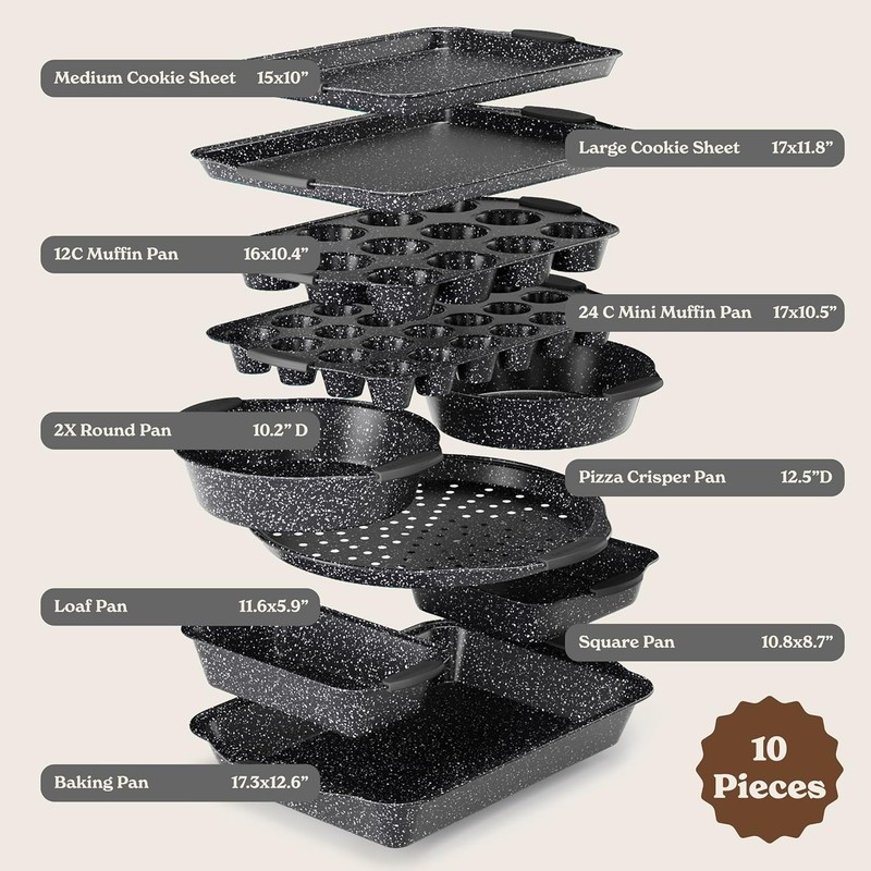 10-Piece Nonstick Stackable Bakeware Set Durable Easy-Release Black gallery
