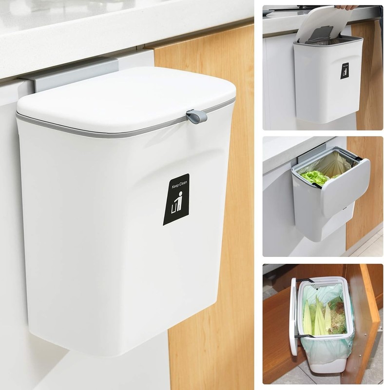 Kitchen Compost Bin 2.4 Gallon Odorless Hanging Trash Can with Lid gallery
