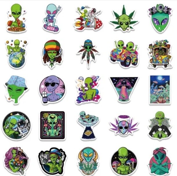 50+5pcs Alien Stickers 一 High Quality PVC Cartoon Stickers Marihuana gallery
