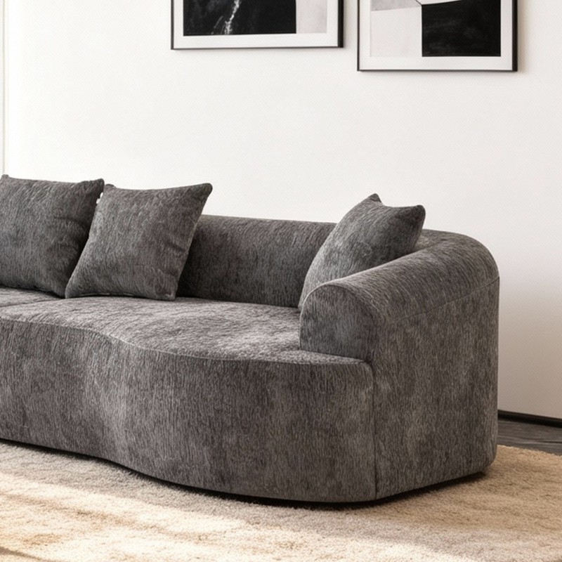 Curved Boneless Sofa,Compression Modular 108'' Sectional,Grey High-Density gallery