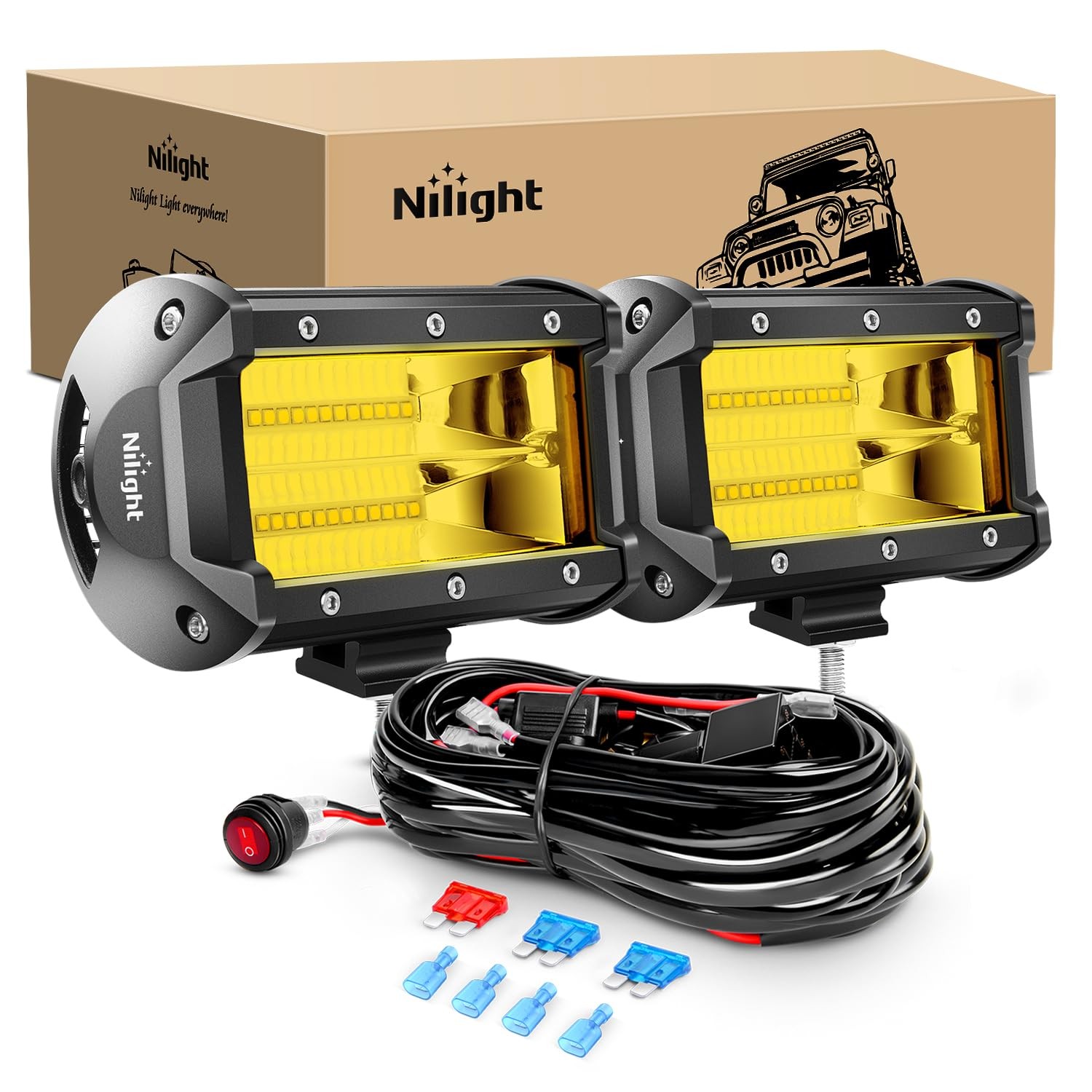 Nilight - Zh304 Led Light Bar 2Pcs 5Inch 72W 10800Lumens Yellow Flood gallery