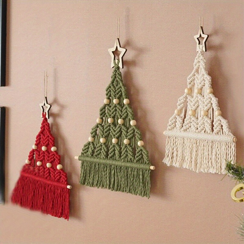 1Pc Christmas Tree Macrame Wall Hanging Tassel Tapestry Handmade for Home Decor gallery