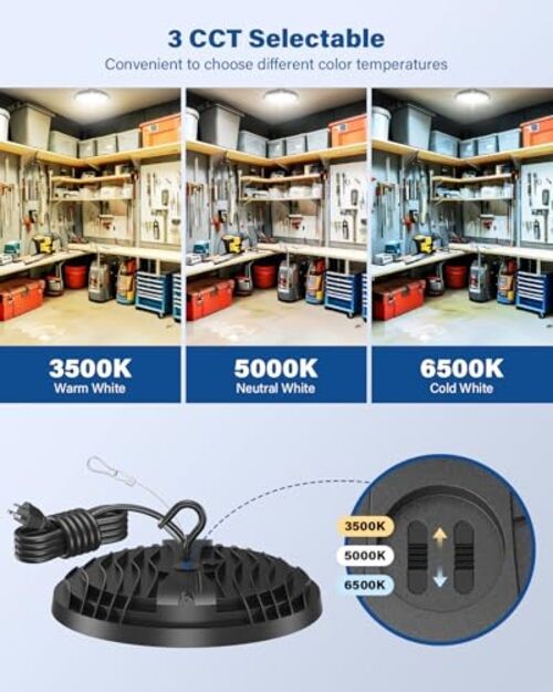 240W UFO LED High Bay Light, Adjustable Wattage 240W/200W/150W, 3-Color 6PCS gallery